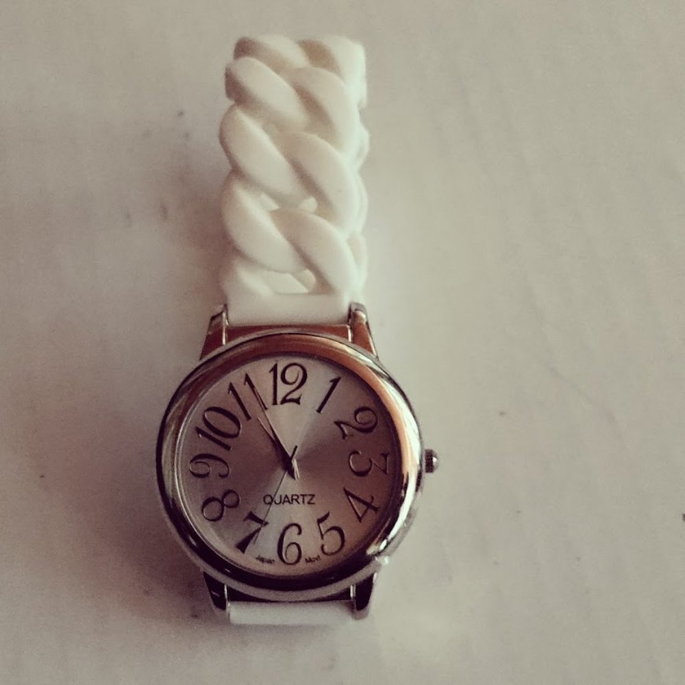 Quartz BWC Stainless Steel Back SR626SW Japan MOVT with White Rubber Band